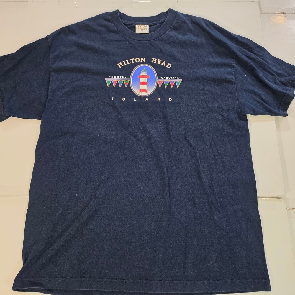 Vtg 90s TCX Apparel Hilton Head Island SC Lighthouse Graphic T-Shirt Blue XL